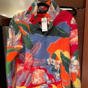 NWT Ralph Lauren Floral Fleece Pullover, perfect for resort wear on the beach!